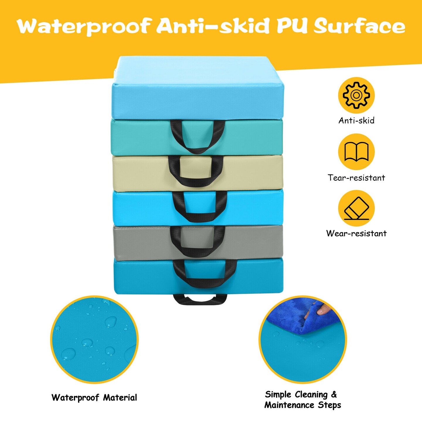 6 Pieces 15 Inches Square Toddler Floor Cushions Flexible Soft Foam Seating with Handles