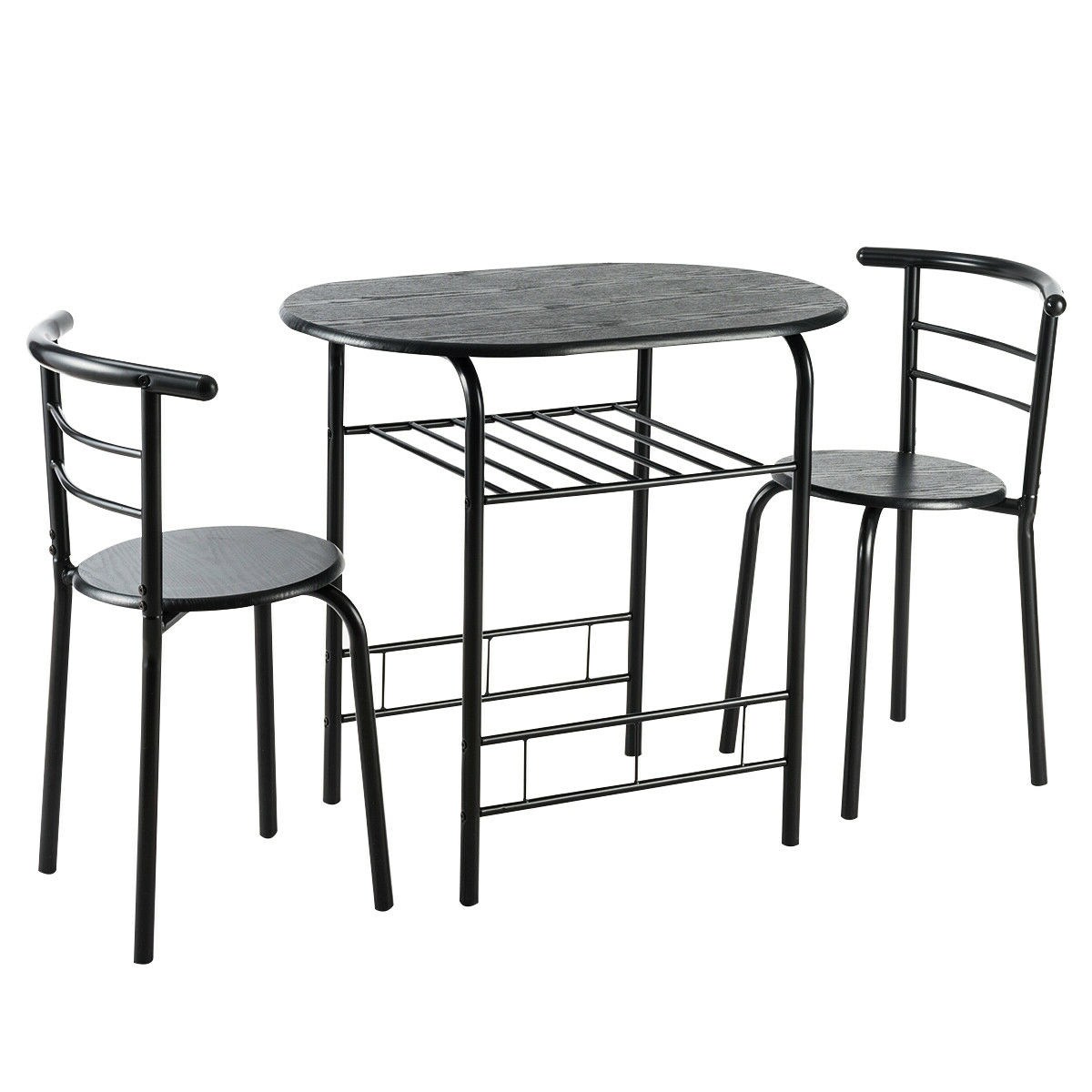 3-Piece Space-Saving Bistro Set with Wine Rack and Painted Steel Frame