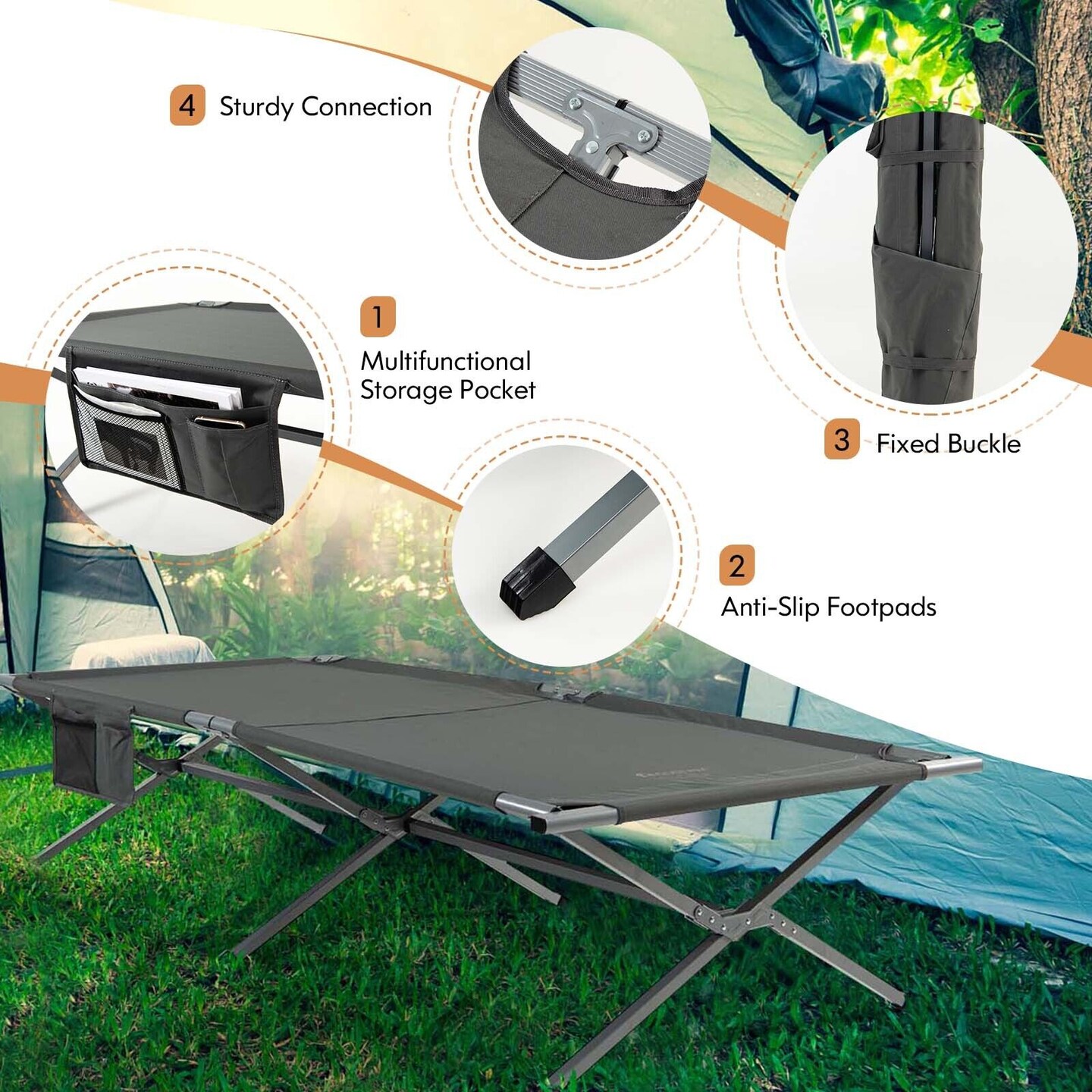Extra Wide Folding Camping Bed with Carry Bag and Storage Bag