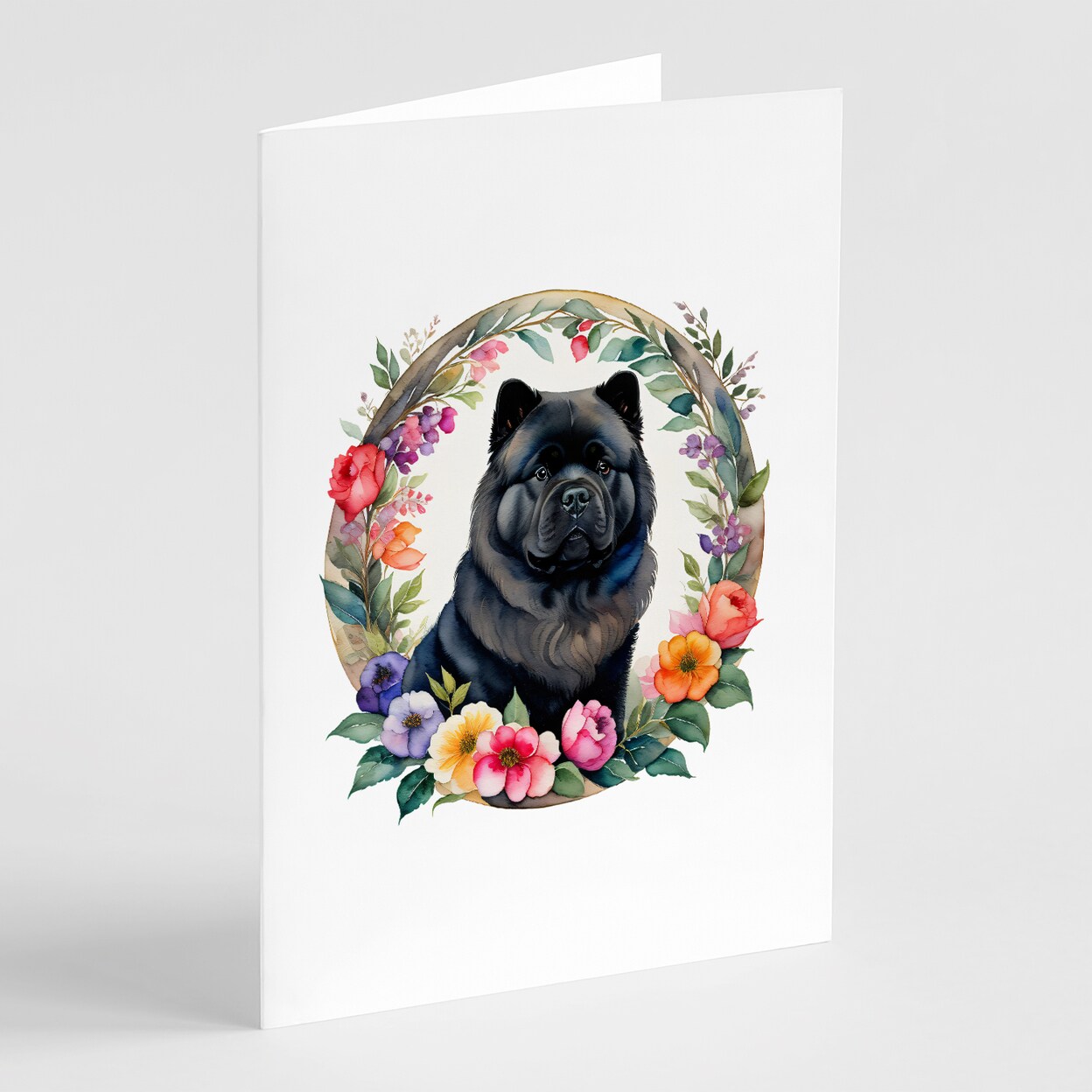 Caroline&#x27;s Treasures Black Chow Chow and Flowers Greeting Cards and Envelopes Pack of 8