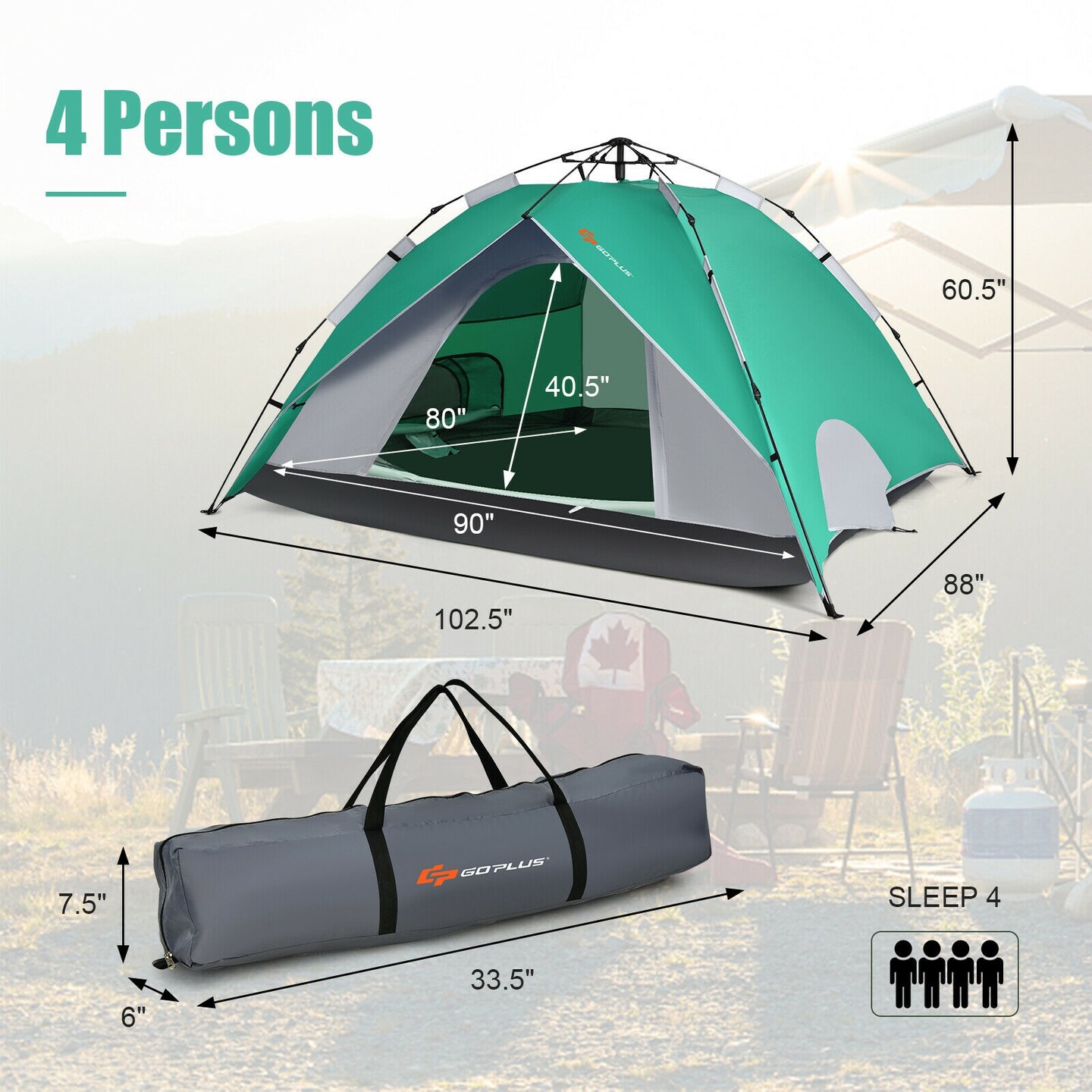 2-in-1 4 Person Instant Pop-up Waterproof Camping Tent