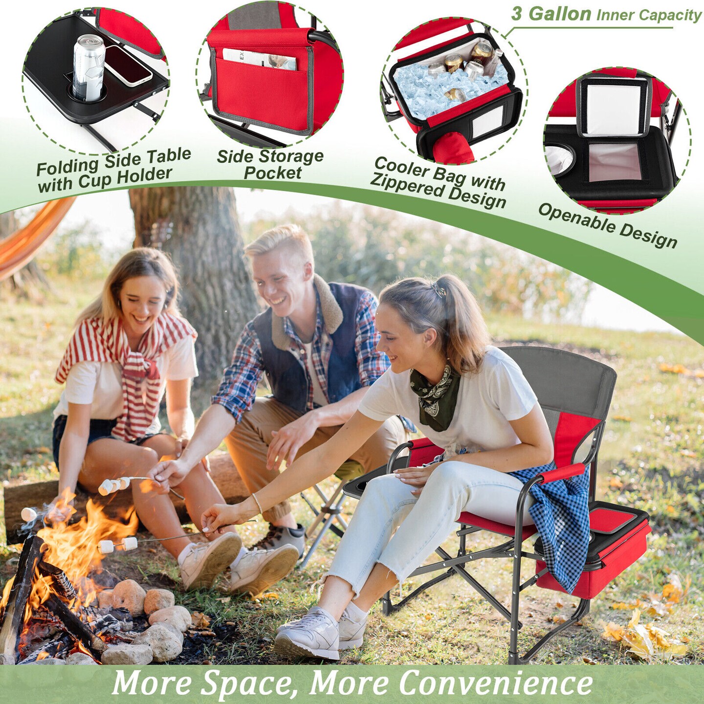Folding Camping Directors Chair With Cooler Bag And Side Table