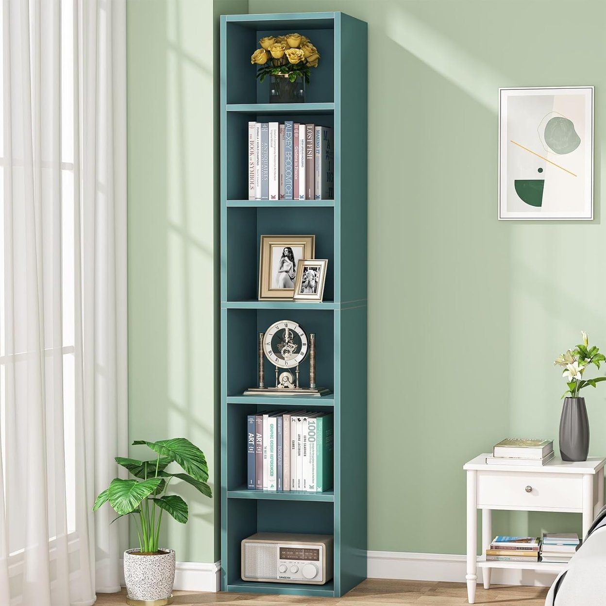 Tribesigns Narrow Bookcase 70.9 Inch Rustic Corner 6 Tier Storage Shelf Mdf
