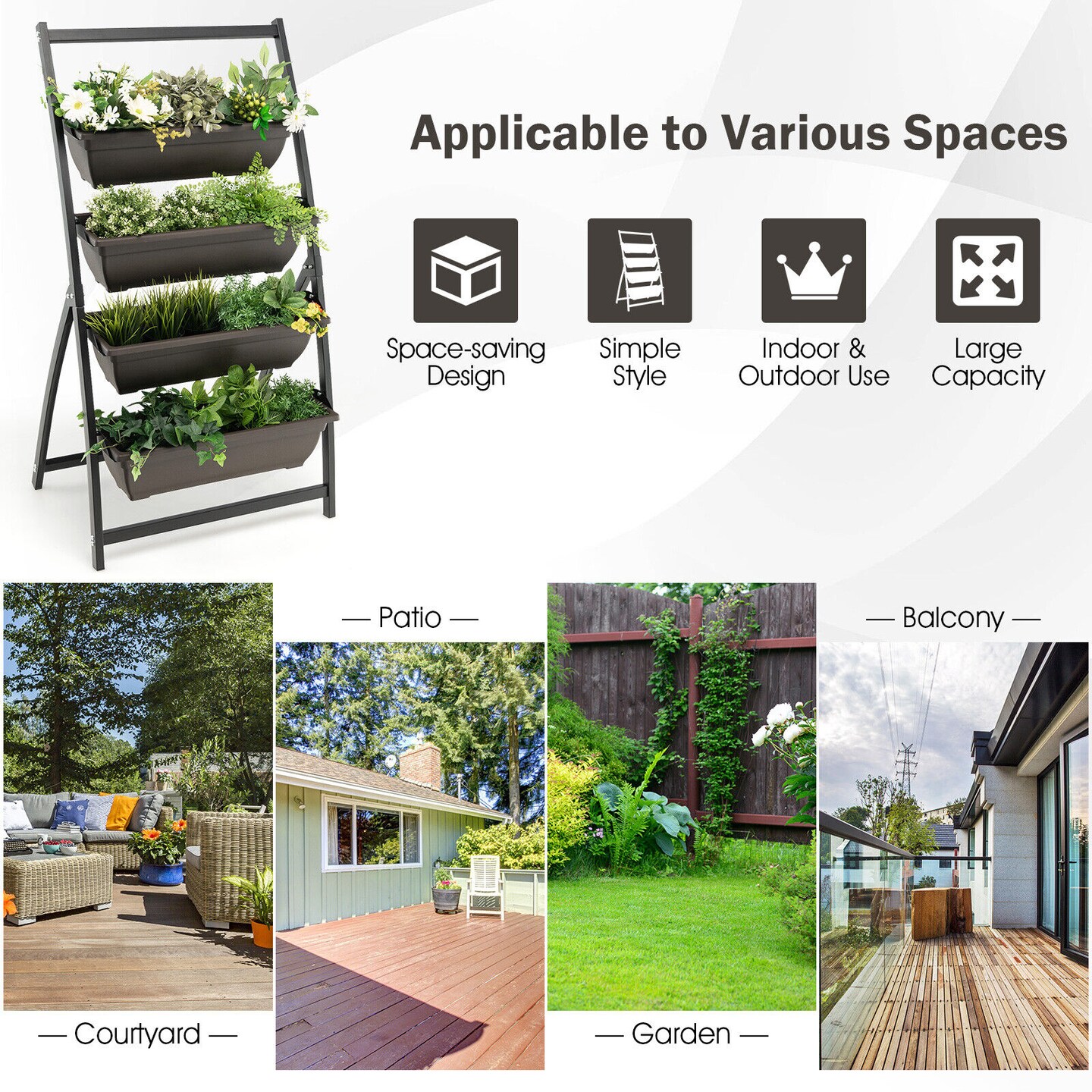 4-tier Vertical Raised Garden Bed With 4 Containers And Drainage Holes-s