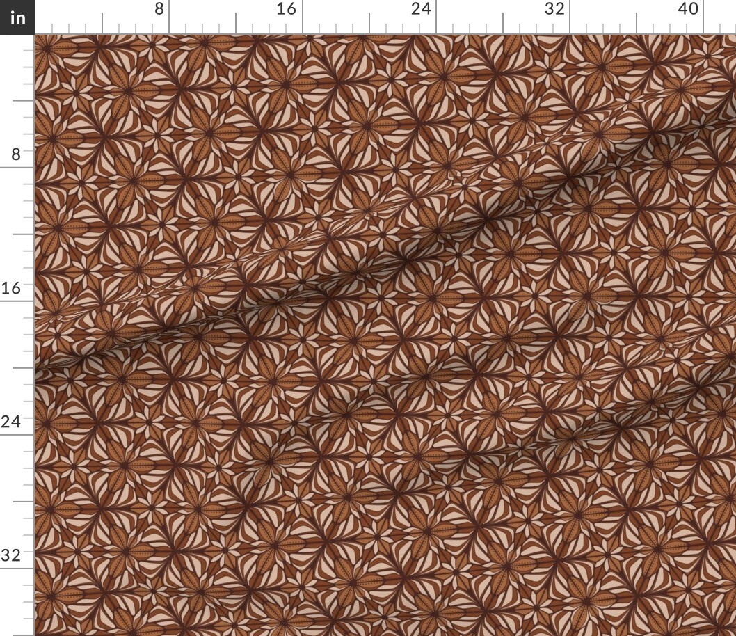Seventies Kaleidoscope Brown Floral Sixties Retro Vintage Style Abstract Custom Printed Fabric by Spoonflower Various Fabrics by the Yard or Fat Quarter