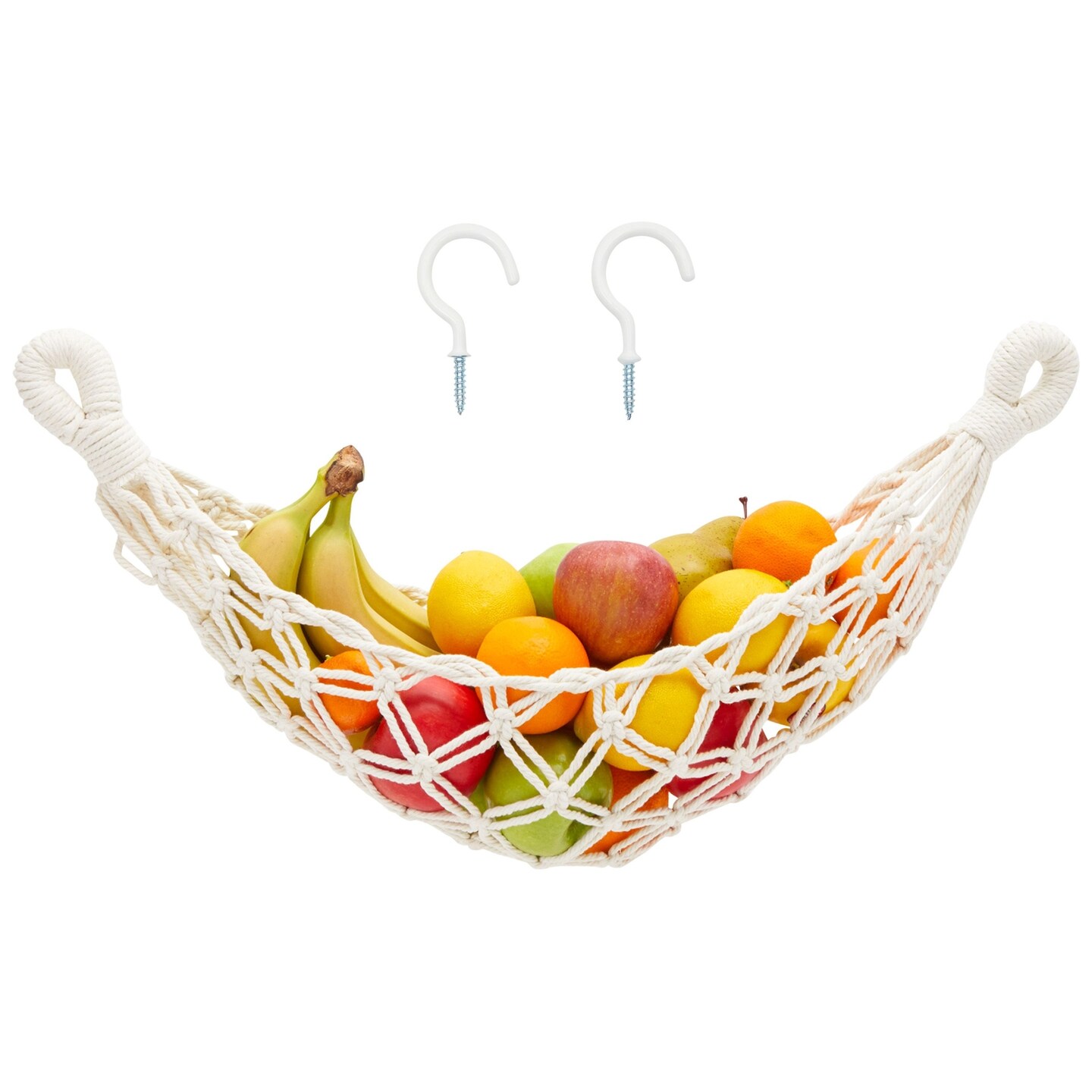 Macrame Fruit Hammock for Kitchen Under Cabinet with 2 Hooks