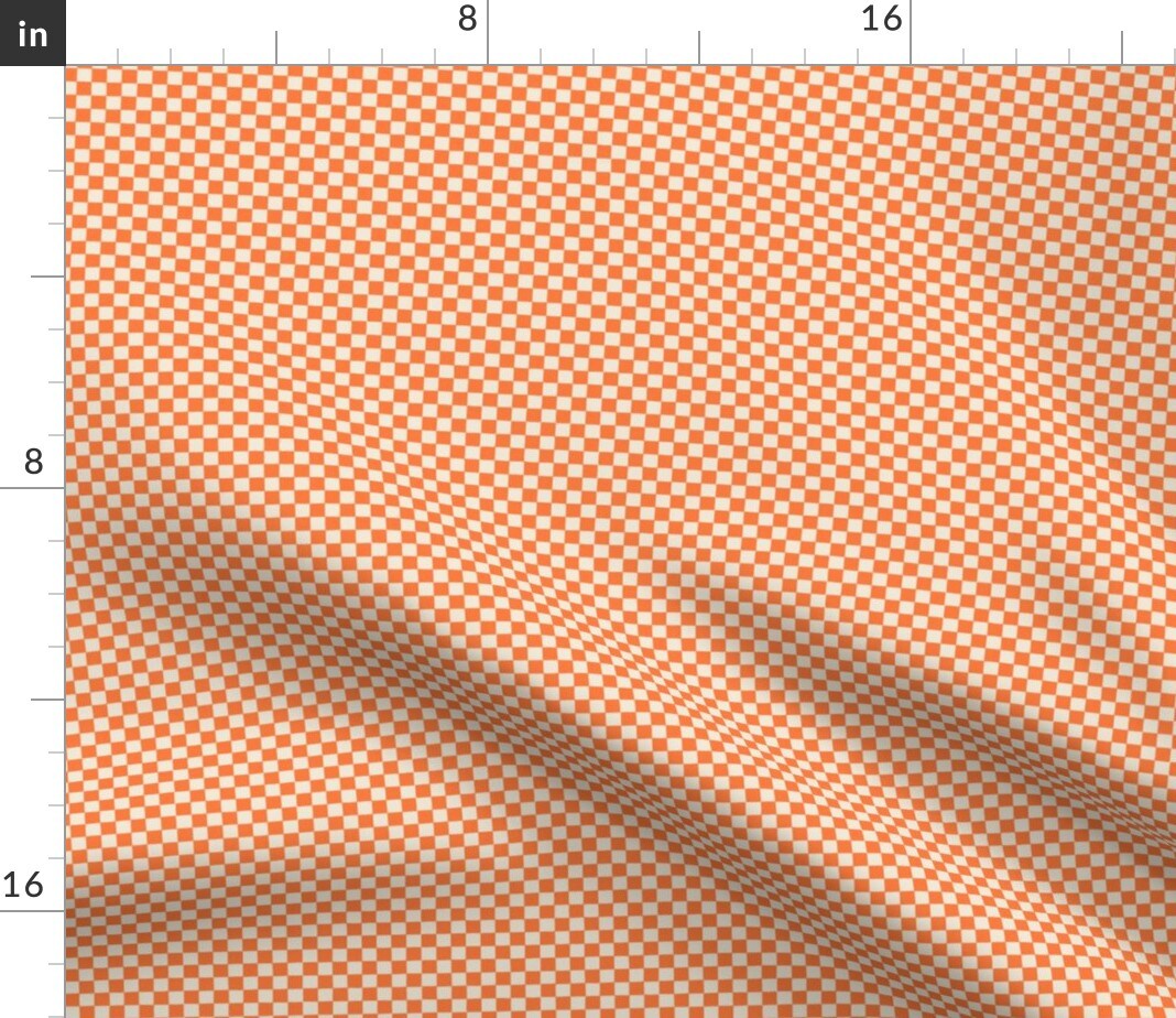 Bright Orange Bold Summer Checker Tangerine Checkerboard Small Scale Custom Printed Fabric by Spoonflower Various Fabrics by the Yard or Fat Quarter