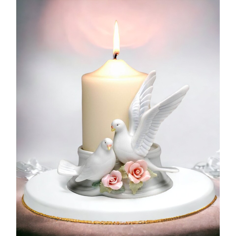 kevinsgiftshoppe Ceramic Couple Of Doves 3&#x22; Pillar Candle Holder Wedding Decor  Wedding Favor Anniversary Decor