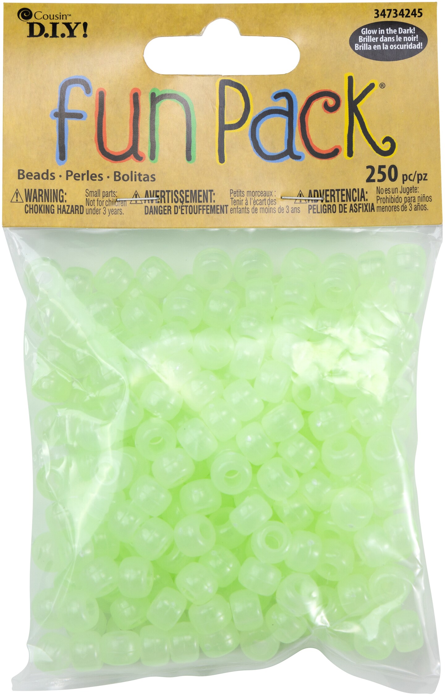 CousinDIY Fun Pack Acrylic Pony Beads 250/Pkg-Glow-in-the-Dark