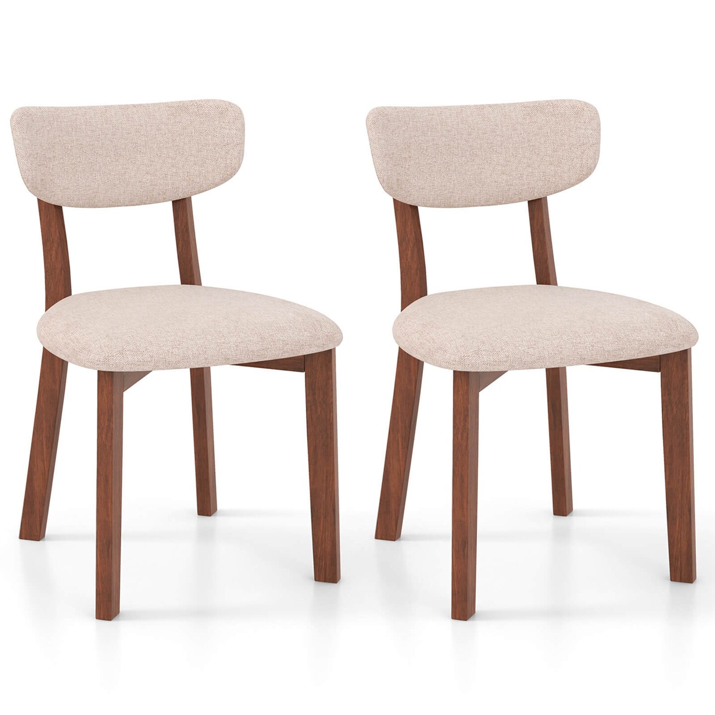Costway 2 PCS Upholstered Dining Chairs Set of 2 with Solid Rubber Wood Frame, Curved Backrest Beige/Grey