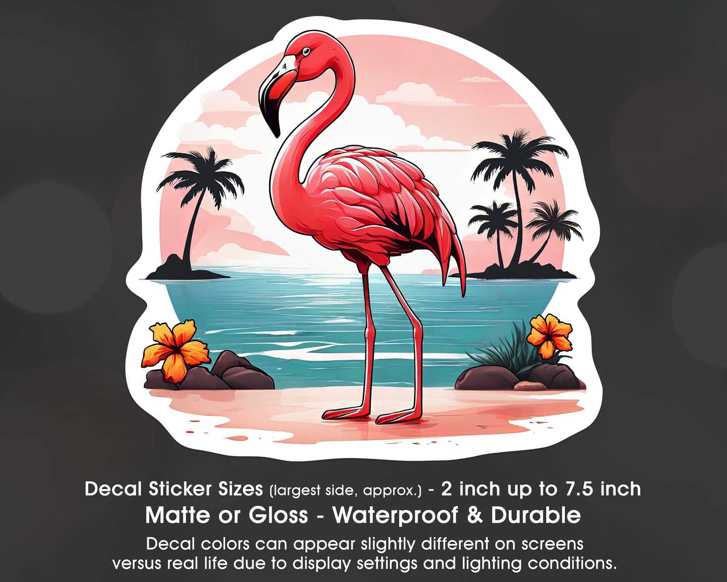 Flamingo Tropical Beach, Vinyl Decal Sticker In Multiple Sizes ...