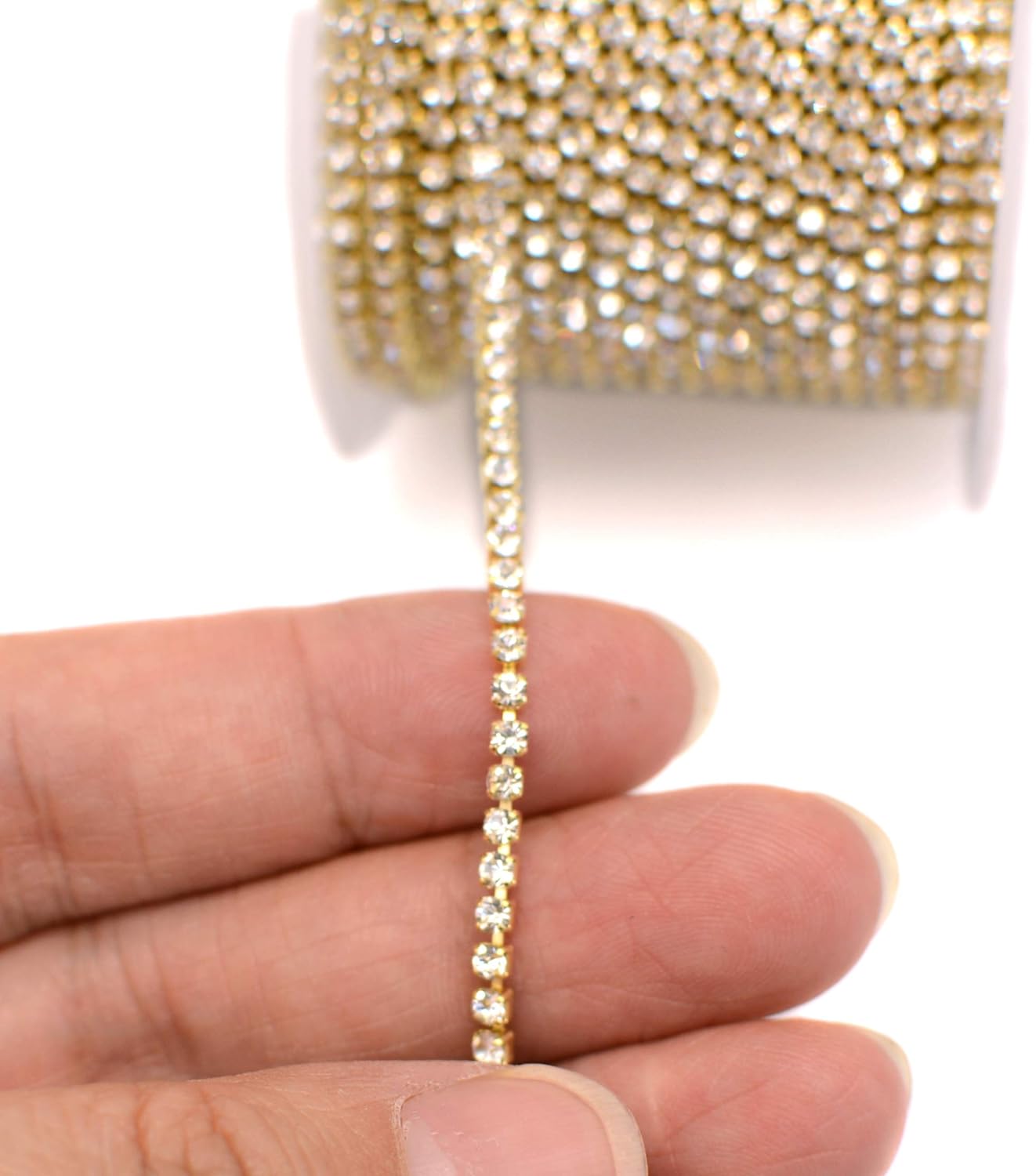 11 Yards 2mm Gold Crystal Rhinestone Close Chain Single Row Trimming Claw Chain Jewelry Crafts DIY (Gold)