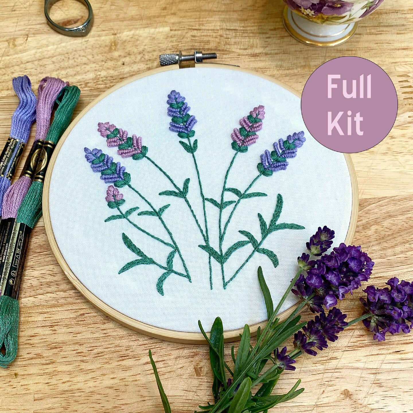product name is Beginner - Intermediate Hand Embroidery Kit Lavender