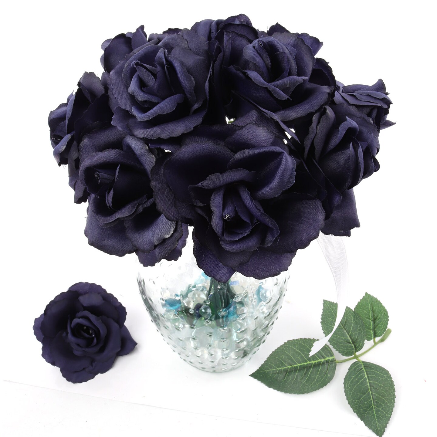 100-Pack: Navy Blue Silk Rose Picks, 8" Stems, 3" Wide, Floral Home by Artificial Flowers