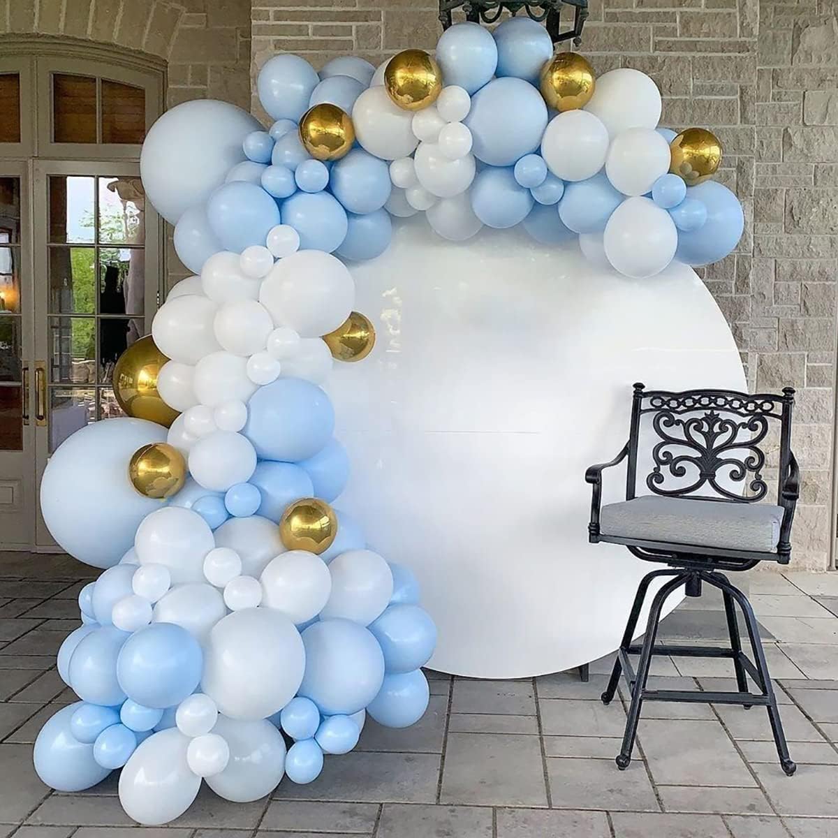 Blue and White Balloon Arch Kit, 140Pcs Pastel Light Blue and White Balloon Garland kit, 18 12 10 5 Inch Different Size Balloons for Baby Shower Birthday Gender Reveal Anniversary Decorations