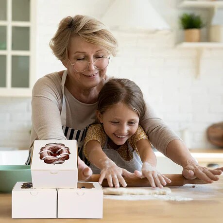 4 x 4 x 2.5&#x22; White Bakery Boxes with Window Pastry Boxes for Cakes, Cookies and Desserts