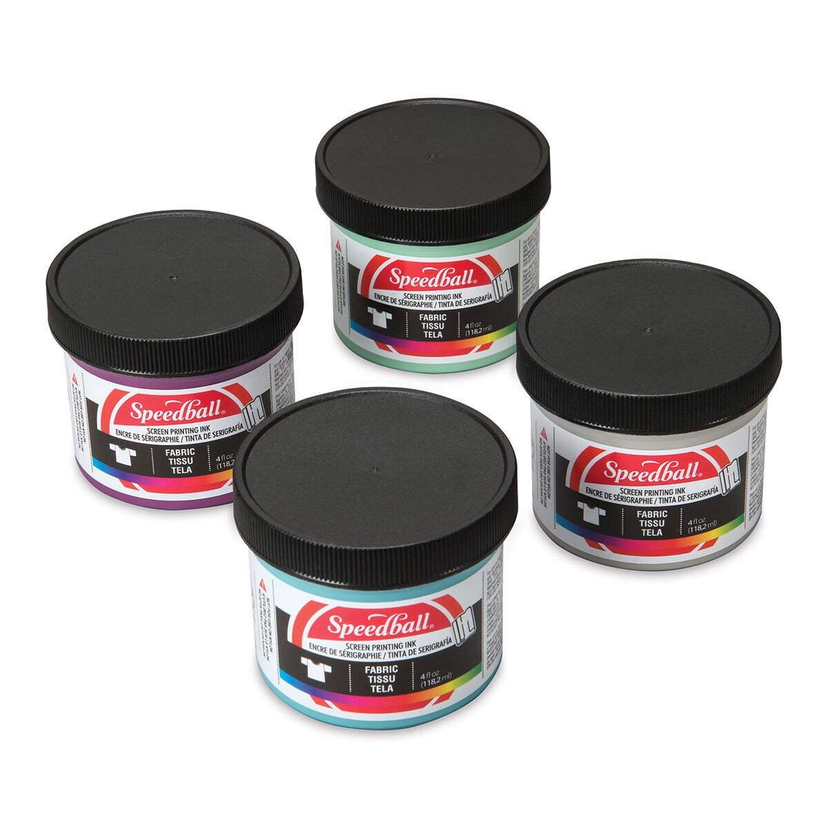 Speedball Fabric Screen Printing Ink - Energy Surge Colors, Set of 4, 4 oz, Jars