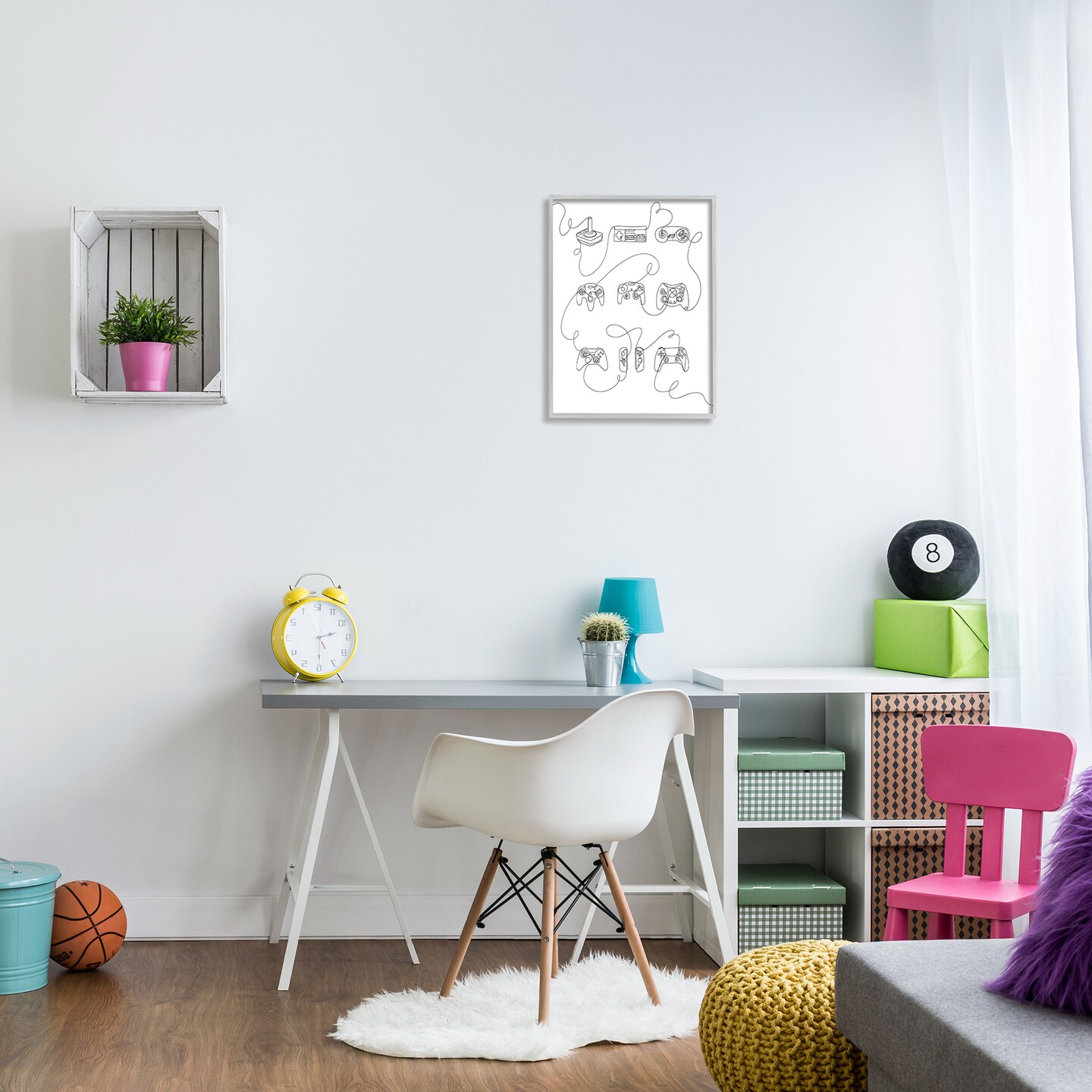 Stupell Industries Line Doodle Gaming Controllers Framed Giclee Art