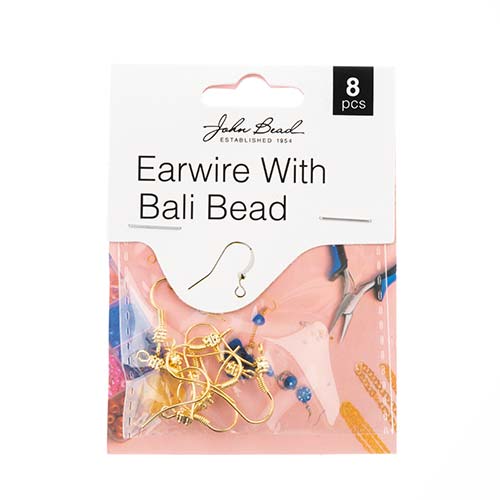 John Bead Must Have Findings 18mm Ear Wire with Bali Bead, 8pcs