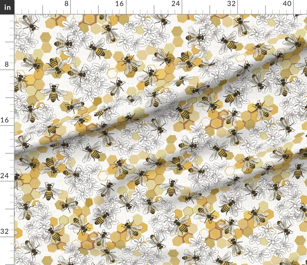 Various Fabrics by the Yard or Fat Quarter Endangered Species Honey Bee Flowers Honeycomb Hexagon Floral Apiary Insects Bugs Custom Printed Fabric by Spoonflower