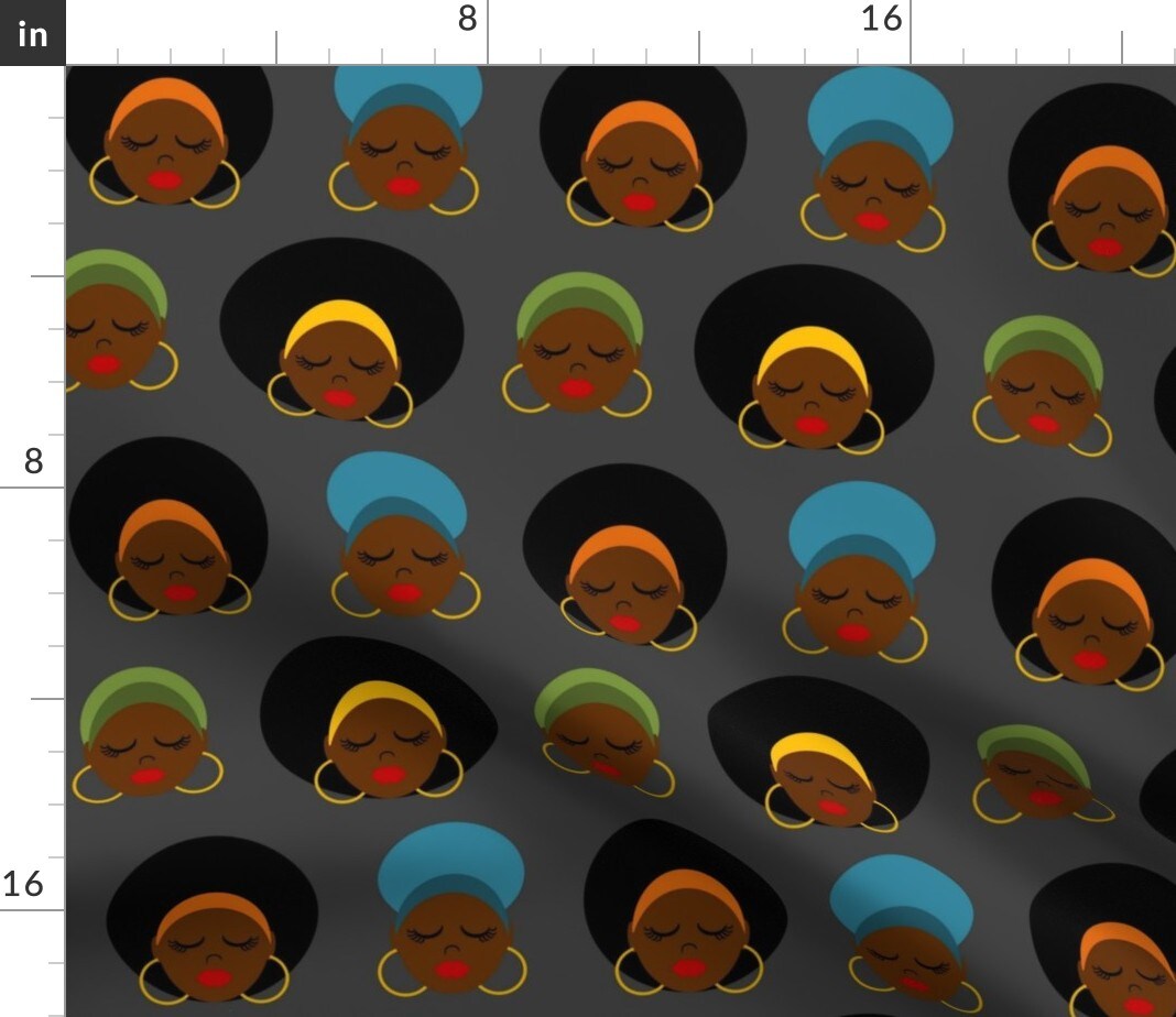 Afro African Black Lipstick Women Colorful Eyelashes Hair Lips Hairstyles Protective Style Fashion Glam Retro Custom Printed Fabric by Spoonflower Various Fabrics by the Yard or Fat Quarter