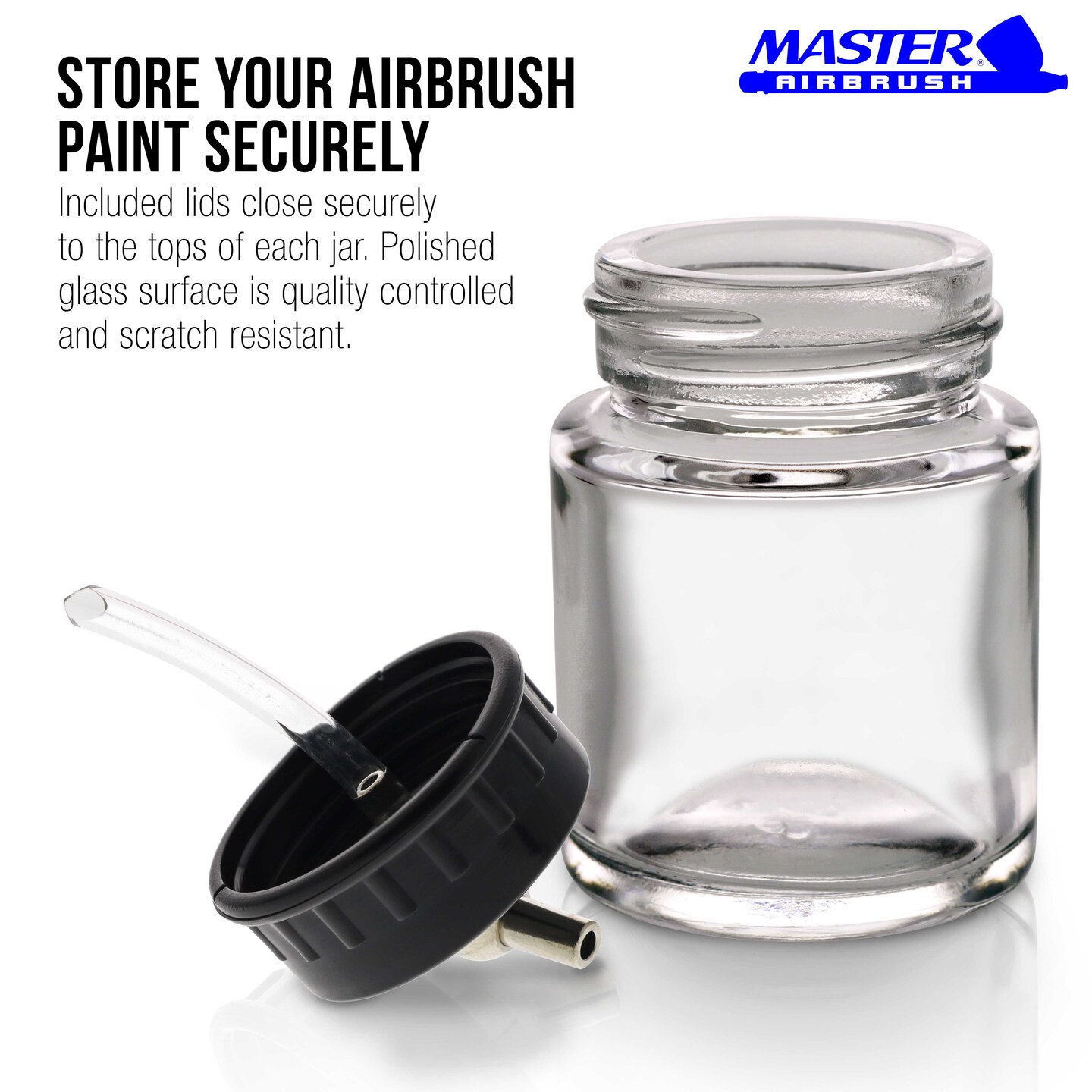 10 Pack Master Airbrush TB003, 3/4 oz Glass Jar Bottles with 60 degree