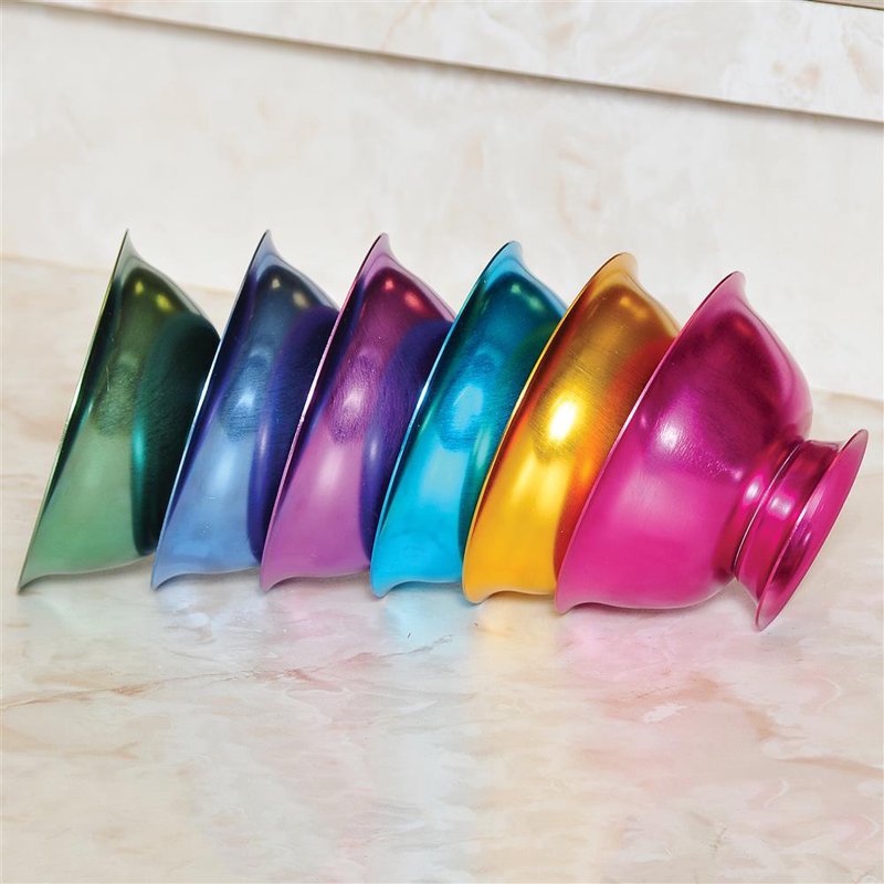 Vintage-Style Multi-Colored Aluminum Ice Cream Footed Bowls Keeps Cold Set of 6