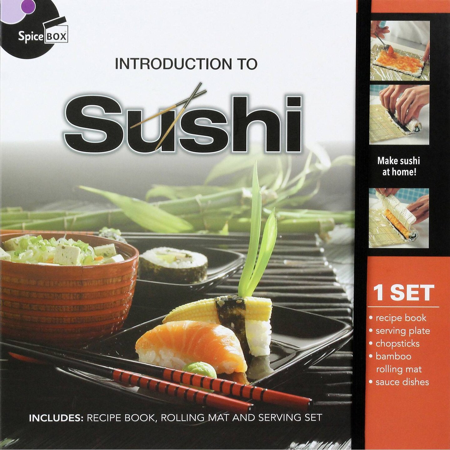 SpiceBox Sushi Making Starter Set with Recipe Book Mat Chopsticks Dishes
