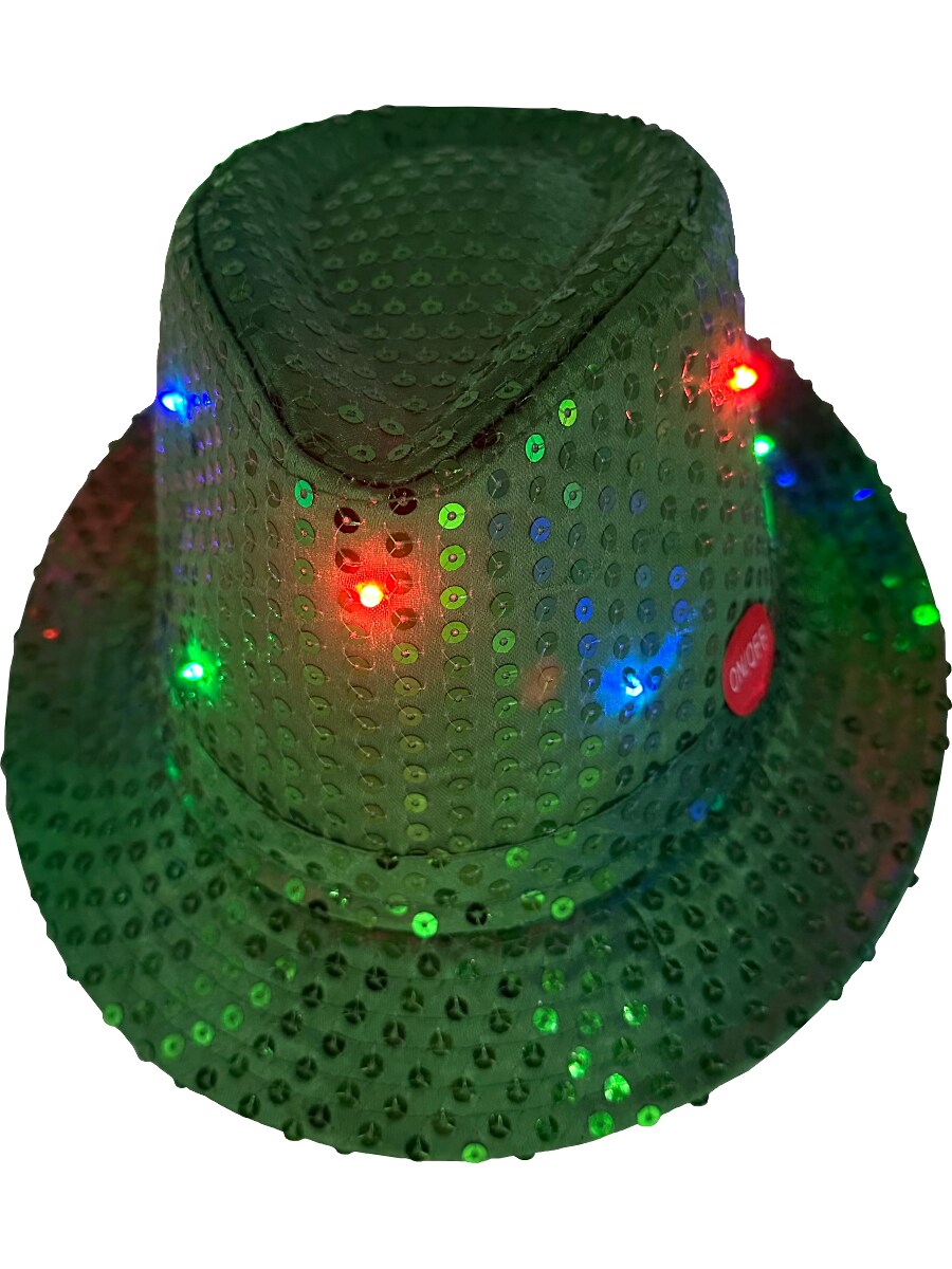 Adult's LED Light Up Green Sequin Fedora Jazz Hat Costume Accessory