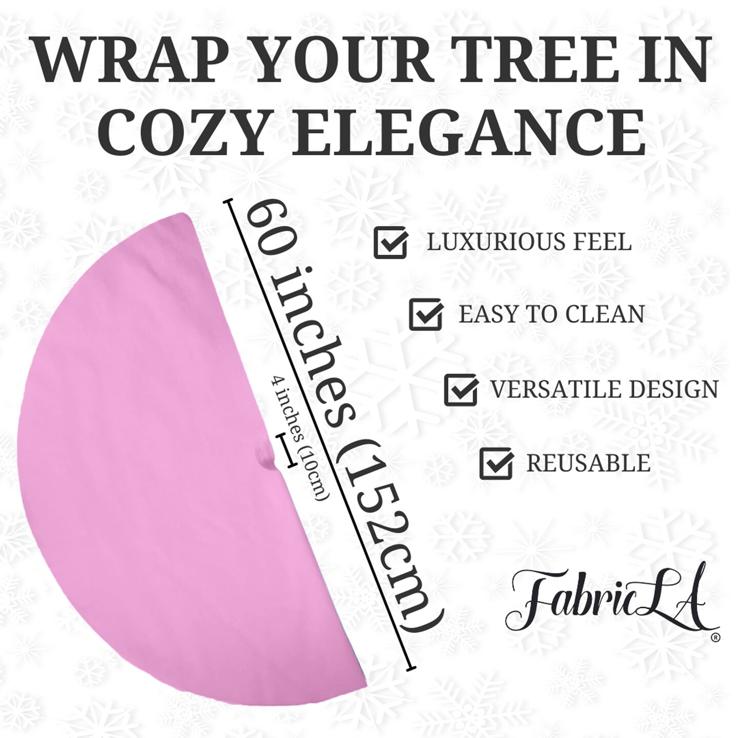 FabricLA 60&#x22; Baby Pink Faux Fur Christmas Tree Skirt - Fluffy Plush Tree Skirt (152cm) for Holiday Decorations