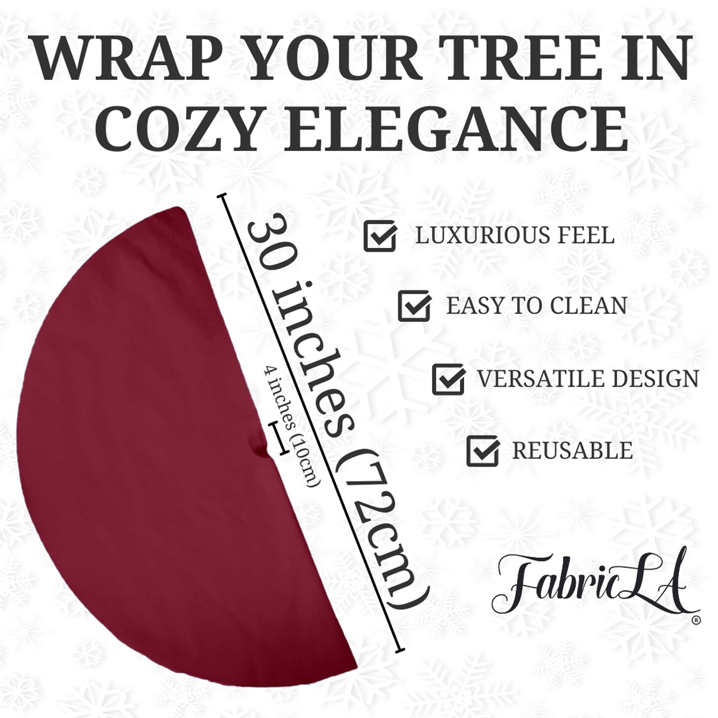 FabricLA Burgundy Faux Fur Tree Skirt Cut - 30-Inches with Rounded Edges (No Backing) for Christmas