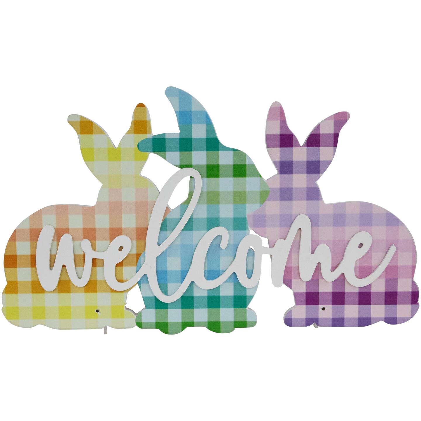 Northlight Gingham Bunnies Welcome Easter Wall Sign - 13.75&#x22;