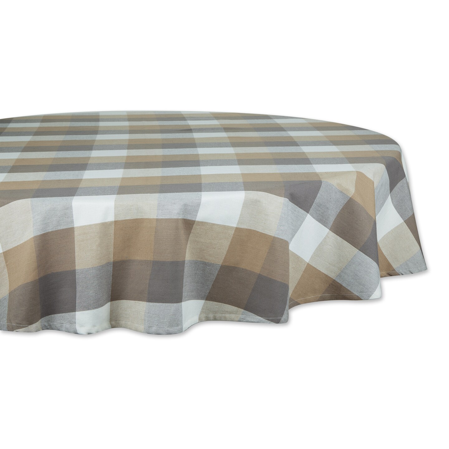 Contemporary Home Living Check Round Tablecloth - 70&#x22; - Beige and Gray
