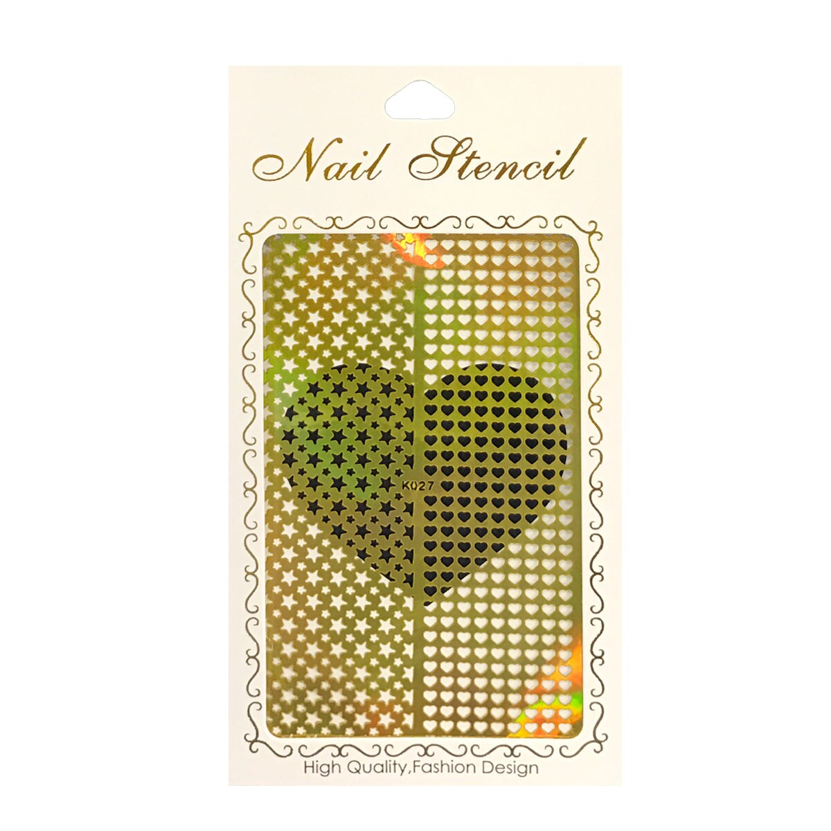 Wrapables Gold Nail Art Guide Large Nail Stencil Sheet - Hearts and Stars