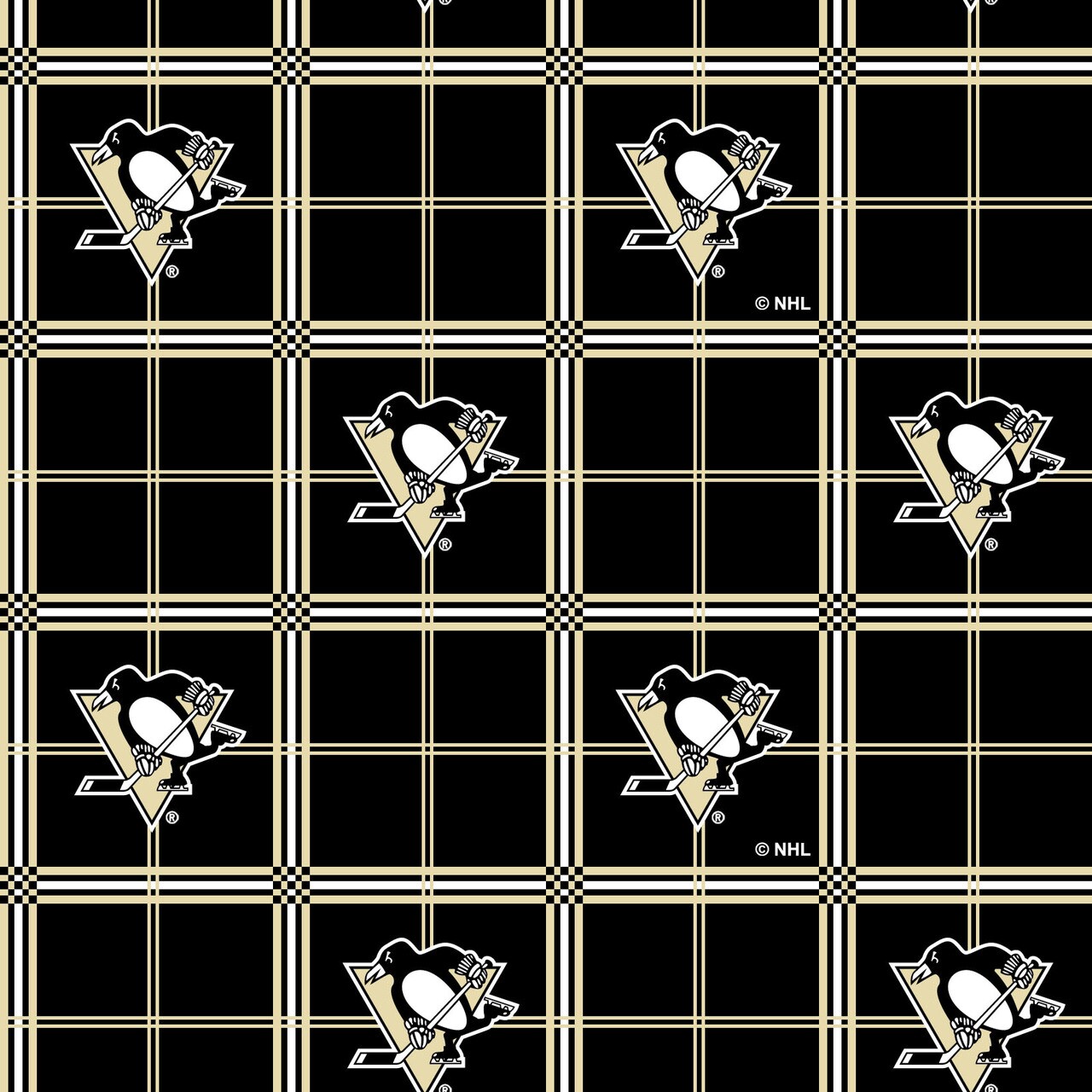 Sykel Enterprises NHL Team Cotton Flannel Fabric-Pittsburgh Penguins Plaid Flannel Fabric