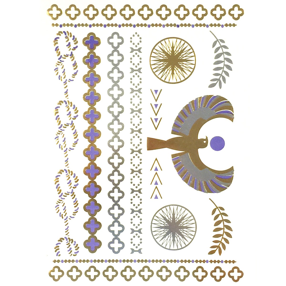 Wrapables Celebrity Inspired Temporary Tattoos in Metallic Gold Silver and Black, Purple Goddess, Large