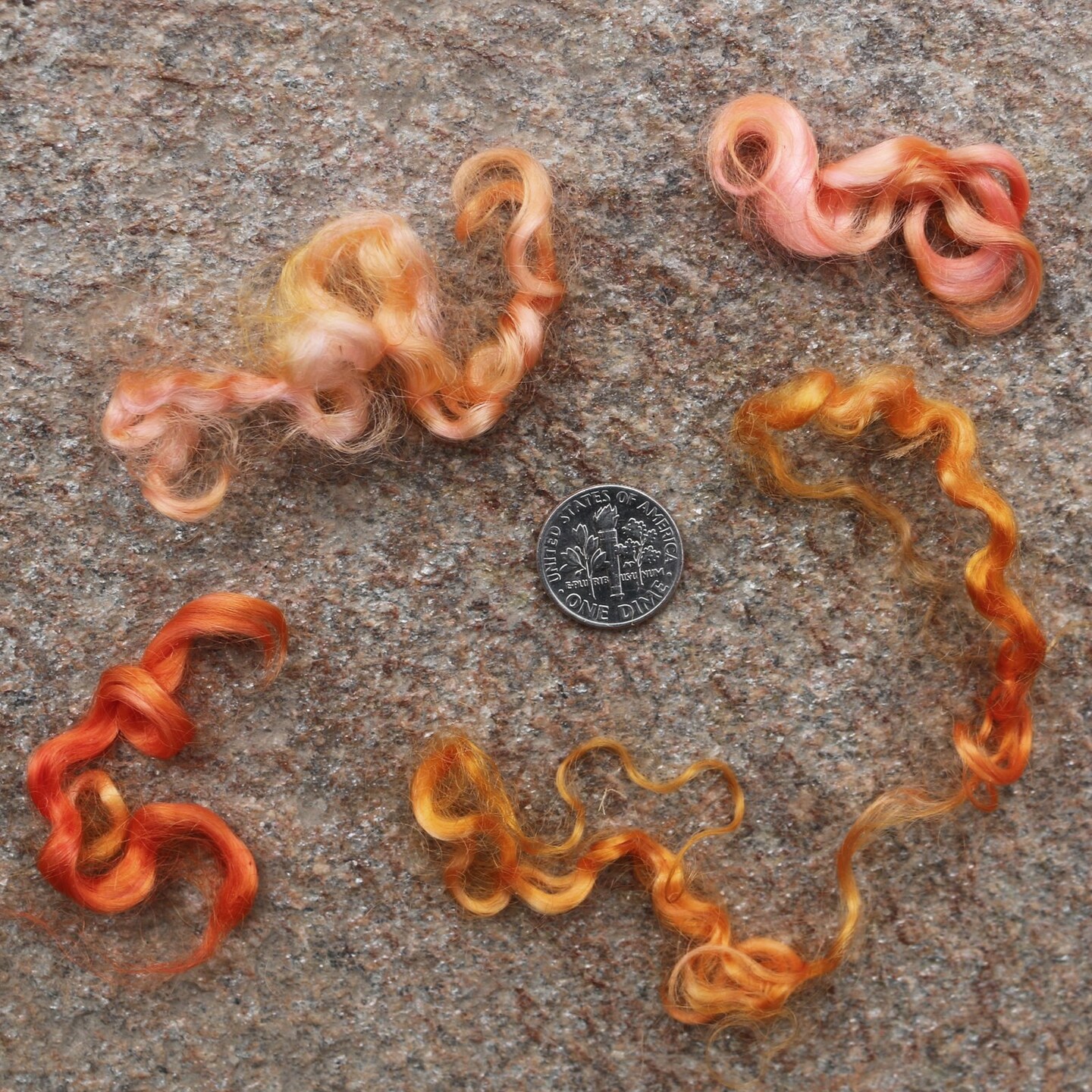 ORANGE MOHAIR LOCKS. Organic Hand-Dyed Curly Wool for Rooting Doll Hair, Felting, Blending, Spinning. 1oz