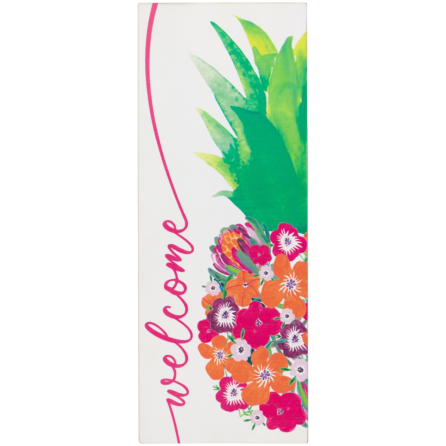 Northlight Floral Pineapple Welcome Wooden Wall Sign - 13&#x22;
