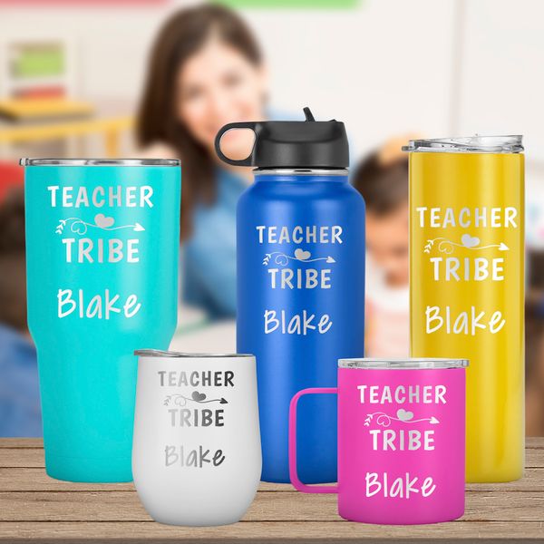 Teacher Tribe Customized with Name Tumbler, Stainless Steel Tumbler ...