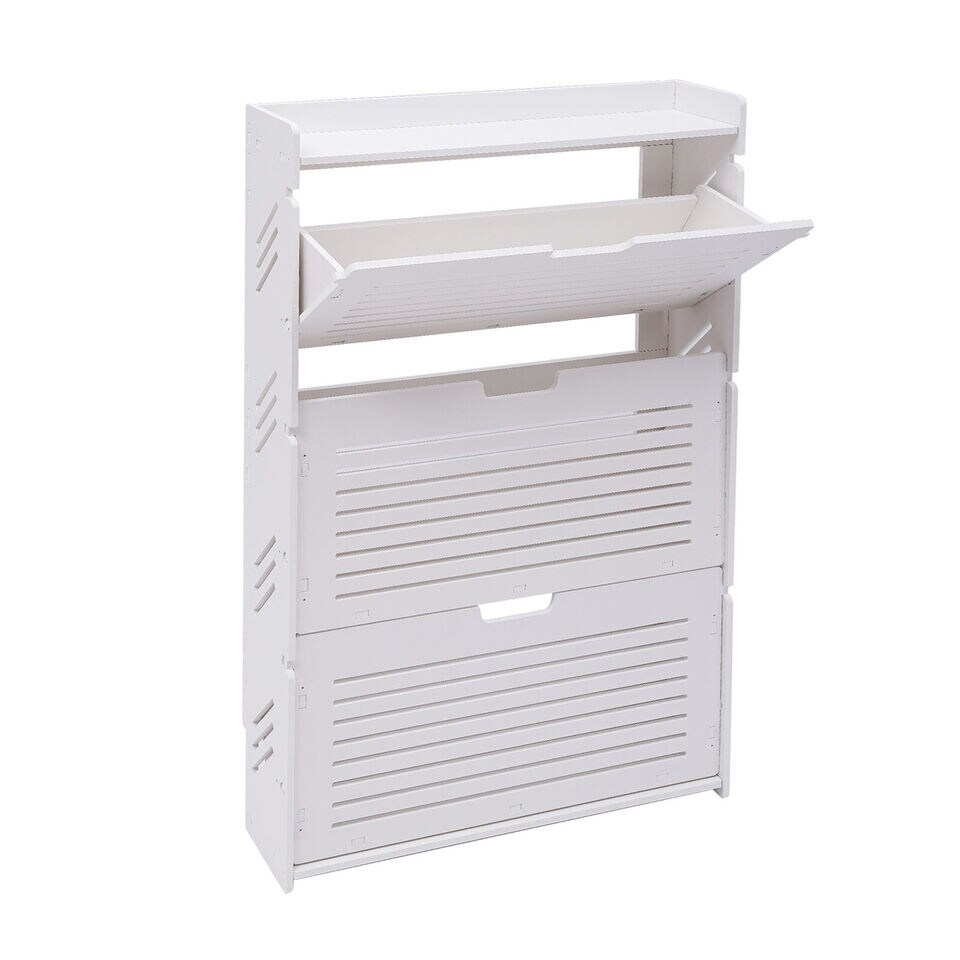 3 Storage Drawers Ultra-Thin Shoe Cabinet Organizer Boots Louvered Holder White