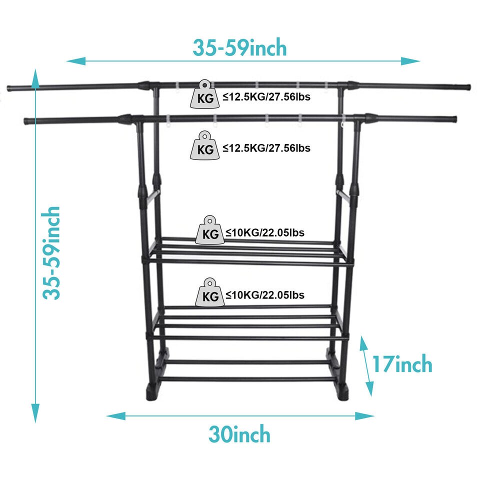 Heavy Duty Clothing Garment Rack Rolling Clothes Organizer Double Rails Hanging