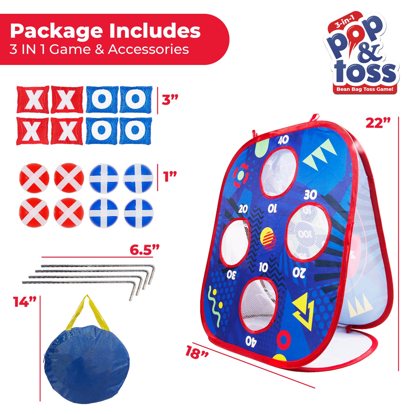 USA Toyz Pop n Toss Bean Bag Toss Game for Kids Toddlers- 3in1