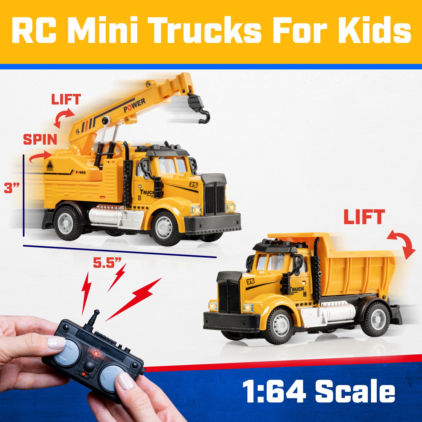 Force1 Mini Construction RC Trucks for Kids - Crane + Dump