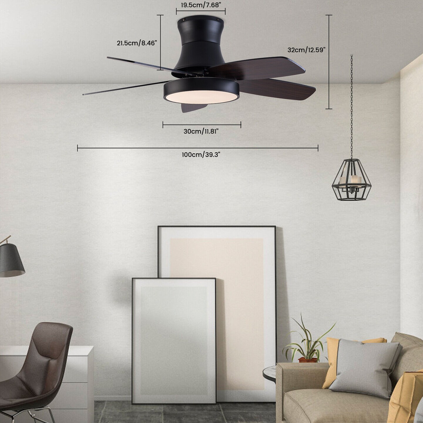 Kitcheniva Black 42 in Ceiling Fan with Light 5 Blades With Remote