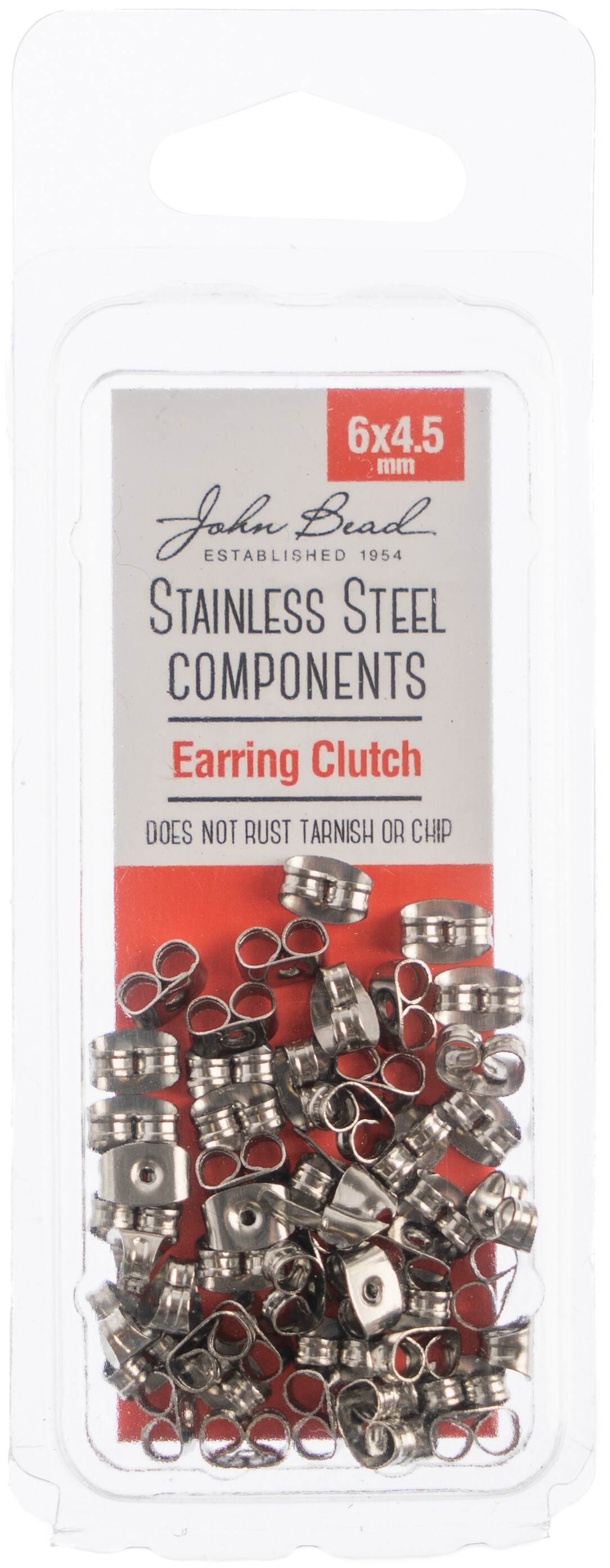 John Bead Stainless Steel Earring Clutch 50/Pkg-6x4.5mm