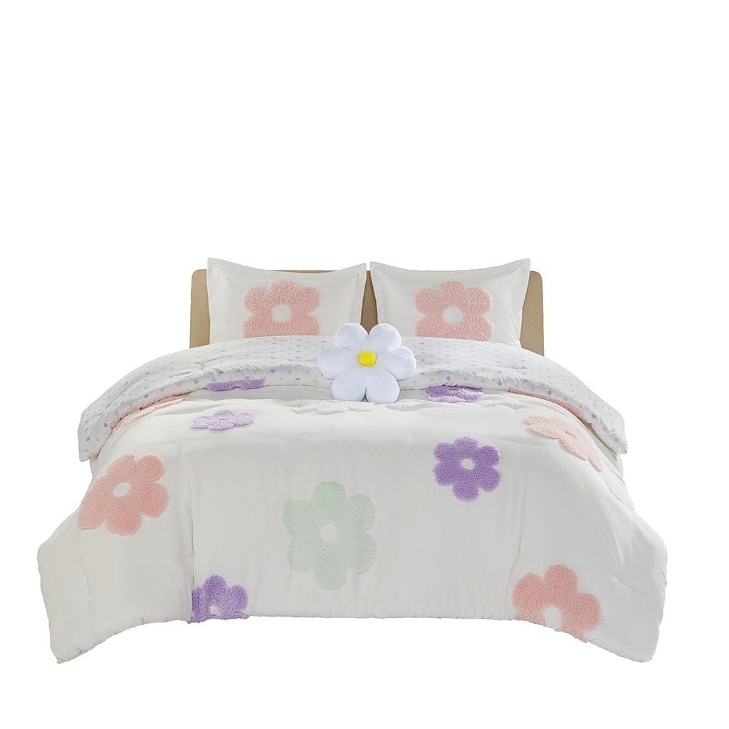 Gracie Mills Eubert Floral Reversible Chenille Comforter Set Twin Purple Pink