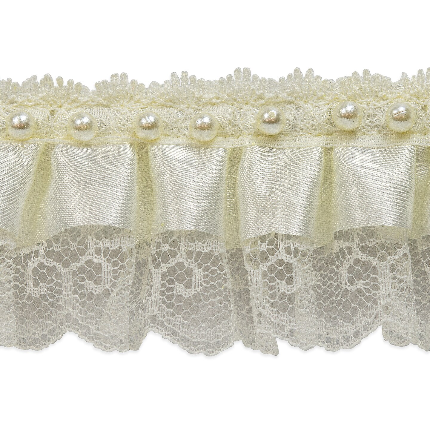 10 Yards of Bradshaw 2&#x22; Pearl Accent Ruffled Lace Trim | 10 yard cut