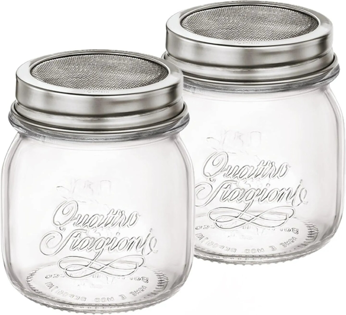 Bormioli Rocco Quattro Stagioni Set Of 2 Mason Jars, Mesh Lid, 11 Oz.