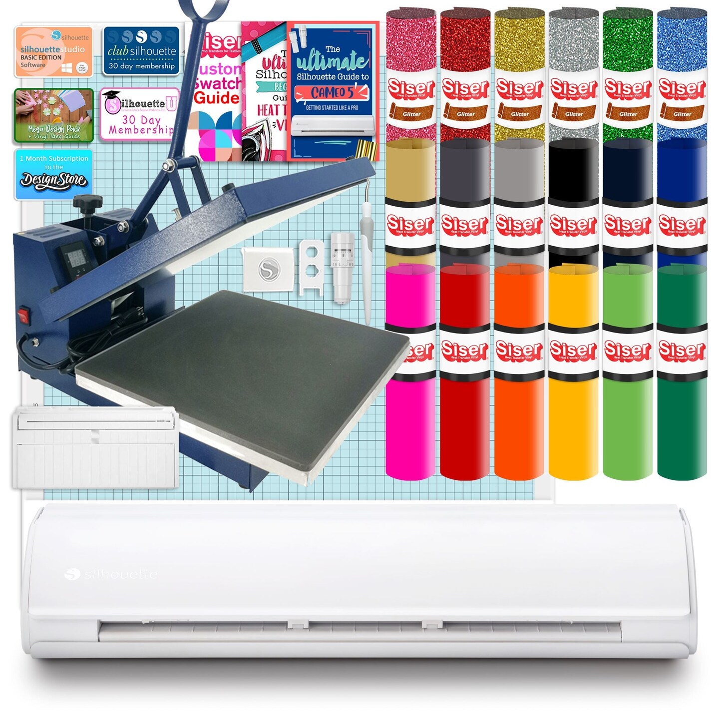 Silhouette Cameo 5 PLUS w/ 15" x 15" Navy Heat Press & Siser HTV