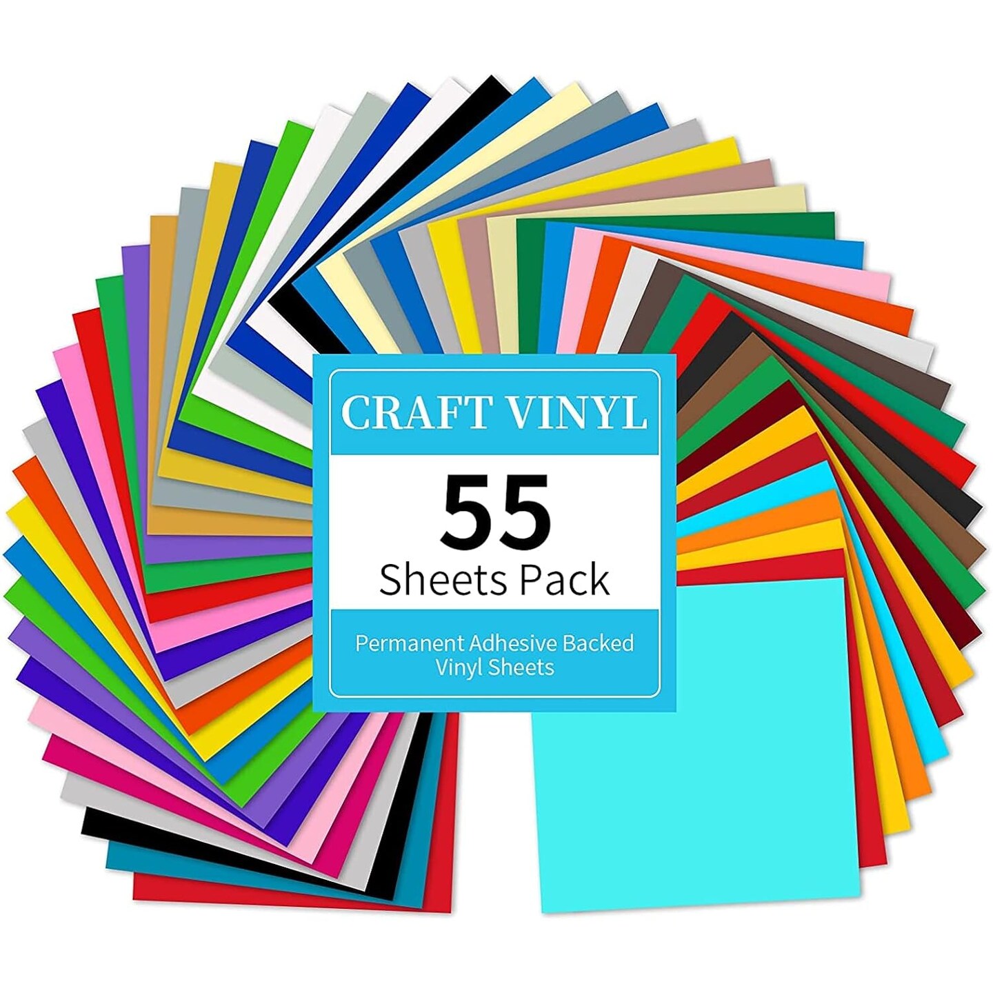 55 Pack Permanent Adhesive Vinyl Sheets for Decor Sticker, Party Decoration, Car Decal - 43 Color Vinyl for Cutting Machine, Craft Cutter